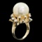 14k Gold 16 X 16mm Pearl 0.80ct Diamond Ring