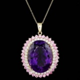 14k Gold 50.00ct Amethyst 2.50ct Diamond Pendant