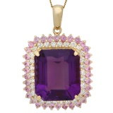 14K Gold 25.44ct Amethyst 2.03ct Sapphire 1.51ct Diamond Pendant