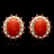 14k Gold 8.00ct Coral 0.90ct Diamond Earrings