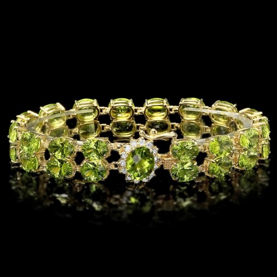 14k Gold 45ct Peridot 0.50ct Diamond Bracelet