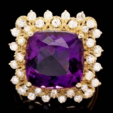 14k Gold 7.30ct Amethyst 1.00ct Diamond Ring