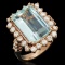 14K Gold 7.55ct Aquamarine 1.51ct Diamond Ring