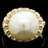 14k Yellow Gold 13mm Pearl 0.75ct Diamond Ring