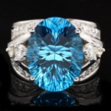 14k White Gold 11.00ct Topaz 1.10ct Diamond Ring