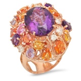 14K Gold 8.31ct Amethyst 6.50ct Sapphire 0.75cts Diamond Ring