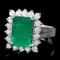 14k White Gold 3.50ct Emerald 0.95ct Diamond Ring