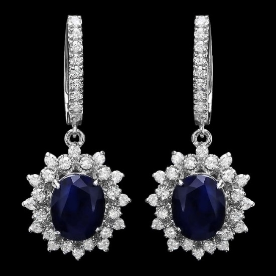 14k Gold 5.5ct Sapphire 1.70ct Diamond Earrings