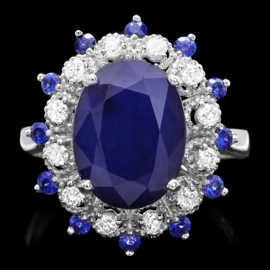 14k Gold 5.35ct Sapphire 0.35ct Diamond Ring