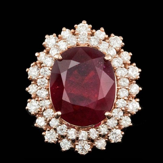 14k Rose Gold 8.50ct Ruby 1.50ct Diamond Ring