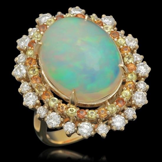 14K Gold 10.00ct Opal 0.80ct Sapphire 1.00ct Diamond Ring