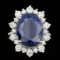 14k Gold 10.00ct Sapphire 1.80ct Diamond Ring