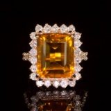 14k Gold 7.93ct Citrine 1.41ct Diamond Ring