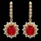 14k Gold 10.00ct Ruby 1.80ct Diamond Earrings