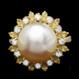 14k Yellow Gold 12mm Pearl 0.40ct Diamond Ring