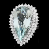 14k Gold 20.00ct Aquamarine 3.00ct Diamond Ring