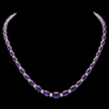 14k Gold 28.00ct Amethyst 1.40ct Diamond Necklace