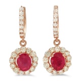 14K Gold 2.97ct Ruby 2.15cts Diamond Earrings