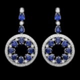 14k Gold 16ct Sapphire 3.50ct Diamond Earrings