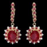 14k Gold 8.2ct Ruby 0.65ct Diamond Earrings