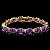 14k Gold 29.00ct Amethyst 1.30ct Diamond Bracelet