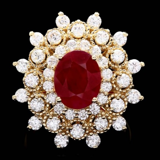 14k Yellow Gold 4.00ct Ruby 2.00ct Diamond Ring