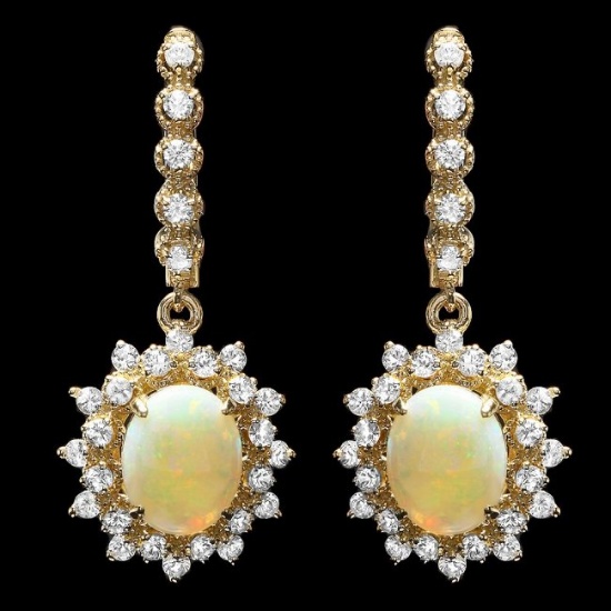 14k Gold 2.50ct Opal 1.85ct Diamond Earrings