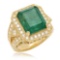 14K Yellow Gold, 8.00cts Emerald, 1.60cts Diamond Ring