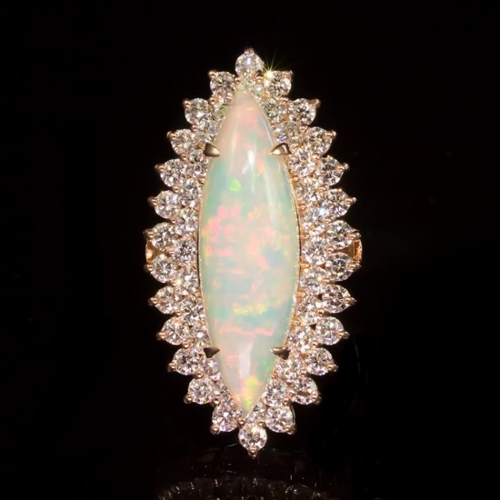 14K Gold 5,33ct Opal 2.85ct Diamond Ring