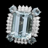 14k Gold 15.8ct Aquamarine 1.50ct Diamond Ring