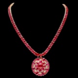 14k Gold 89.15ct Ruby 1.75ct Diamond Pendant