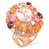 14K Gold 7.32ct Morganite 5.96ct Amethyst, Sapphire 0.55cts Diamond Ring