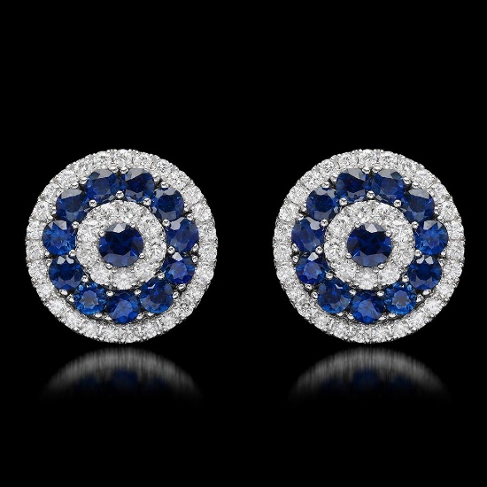 14k White Gold 4.63ct Sapphire 1.75ct Diamond Earrings