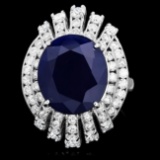 14k Gold 11.00ct Sapphire 2.00ct Diamond Ring