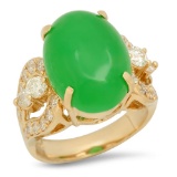 14K Gold 9.38ct Jadeite 1.25cts Diamond Ring