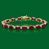 14k Gold 31.62ct Ruby 0.85ct Diamond Bracelet