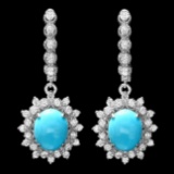 14k Gold 5ct Turquoise 1.50ct Diamond Earrings