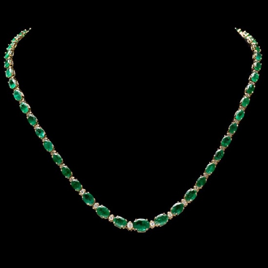 14k Gold 23ct Emerald 1.10ct Diamond Necklace