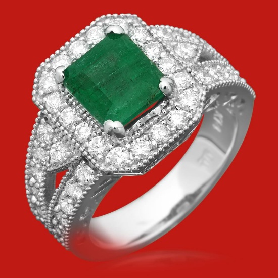 14k Gold 2.00ct Emerald 1.18ct Diamond Ring