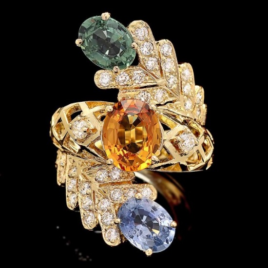 14k Yellow Gold 5ct Sapphire 1.00ct Diamond Ring