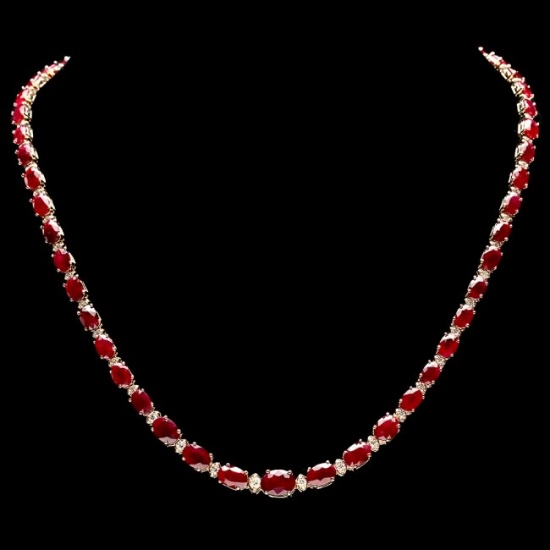 14k Gold 33.00ct Ruby 1.15ct Diamond Necklace