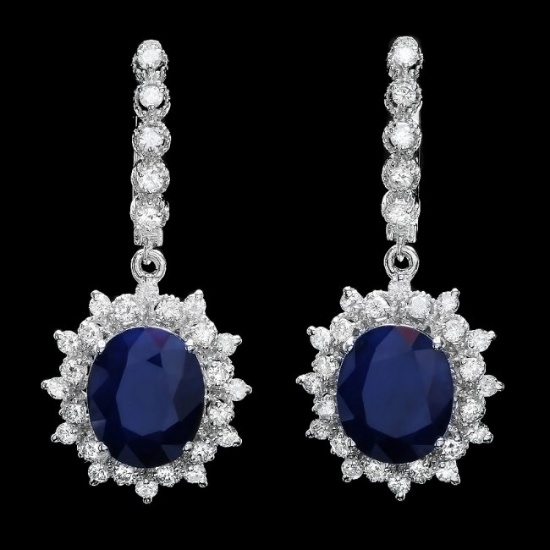 14k Gold 10.00ct Sapphire 1.70ct Diamond Earrings