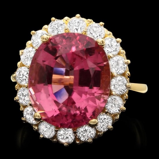 14k Gold 10.50ct Tourmaline 1.50ct Diamond Ring