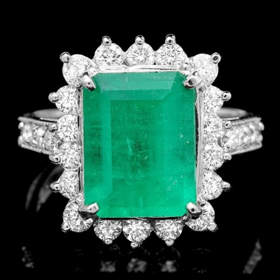 14k White Gold 4.00ct Emerald 1.00ct Diamond Ring