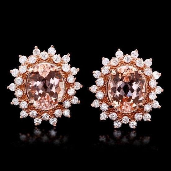 14k Rose 8ct Morganite 1.75ct Diamond Earrings