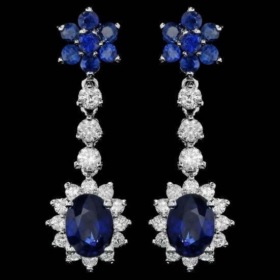 14k Gold 4.5ct Sapphire 1.40ct Diamond Earrings