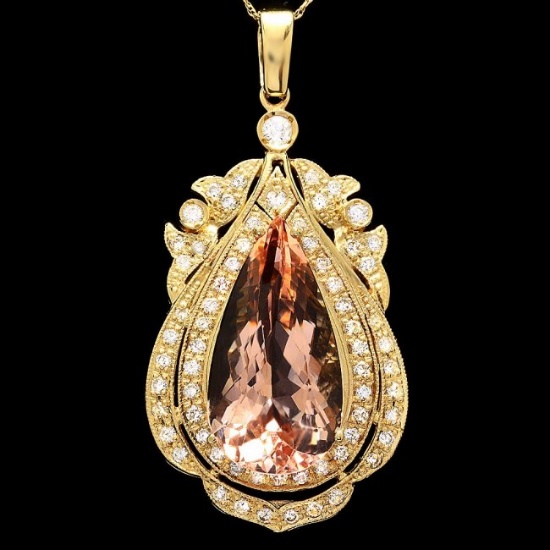 14k Gold 18ct Morganite 1.6ct Diamond Pendant