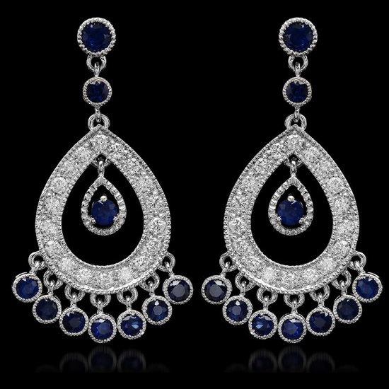 14K Gold 3.01ct Sapphire 1.42ct Diamond Earrings