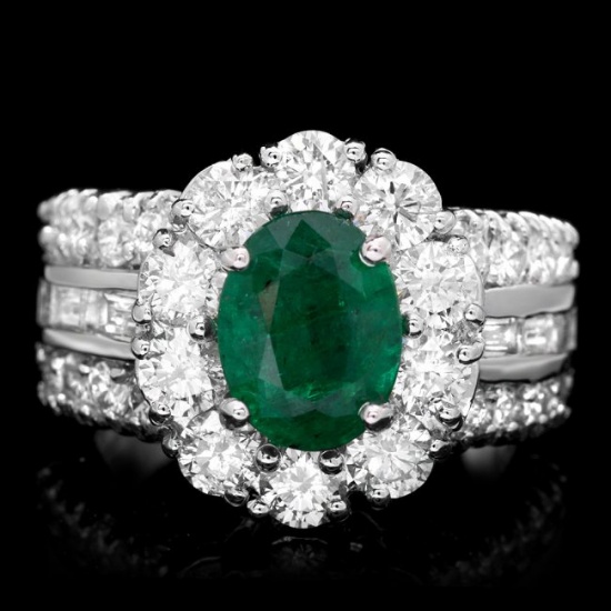 14k White Gold 2.10ct Emerald 3ct Diamond Ring