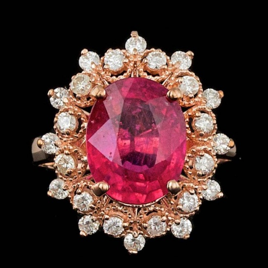 14k Rose Gold 4.00ct Ruby 0.65ct Diamond Ring